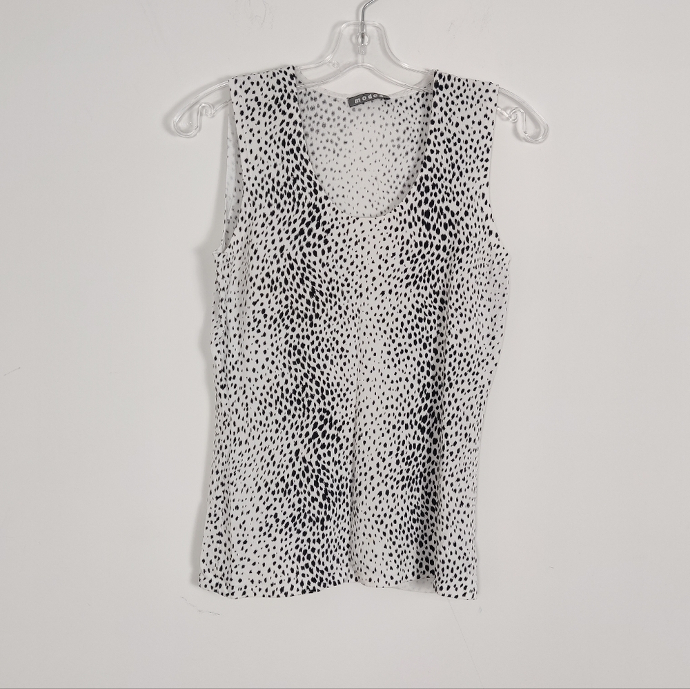 Modea Black & White Polka Dot Sleeveless Top - Women's Size Medium Animal Print